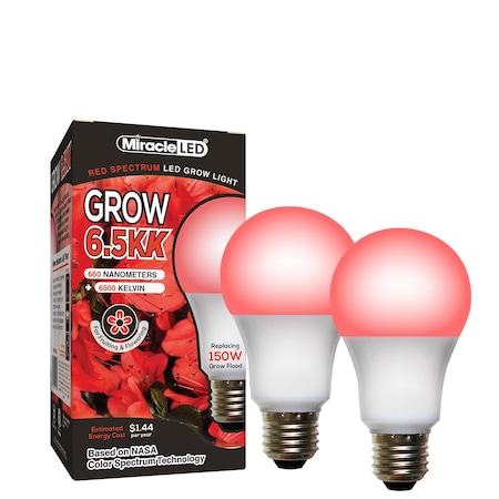 Miracle Led 6.5KK Indoor Grow Light Bulb, 6500K Red Spectrum Replace 150W Grow Bulbs for Vegetables, Herbs, 2PK 801892